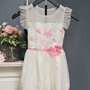Girls' Cream and Pink Butterfly Dress